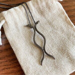 Gunmetal Double Serpent Pendant Necklace - Women